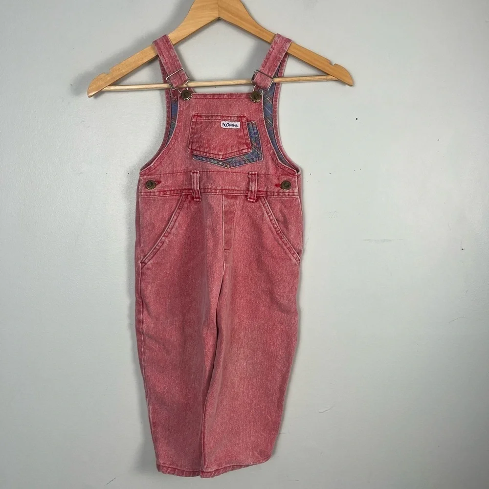 Vintage 1980s red carters overalls size 3T plaid detailing